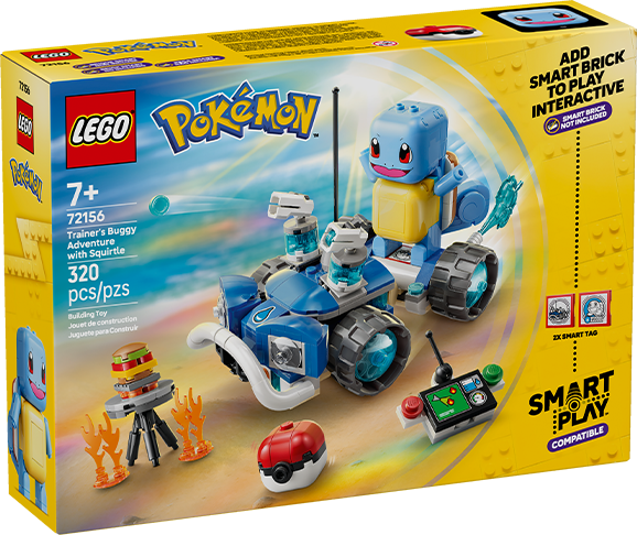 Los fanáticos pueden llevar a LEGO Squirtle a pasear en el asiento del acompañante de un buggy de playa. El vehículo cuenta con dos lanzadores de proyectiles de agua y un compartimento para almacenar estos proyectiles, permitiendo que Squirtle y el Entrenador apaguen incendios en la parrilla de verduras.