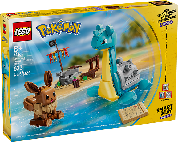 Este set presenta a LEGO Eevee y Lapras embarcados en una aventura marítima en busca del mapa que conduce a un naufragio. Al bajar el mástil para levantar una roca, se revela un cofre del tesoro lleno de monedas y gemas.