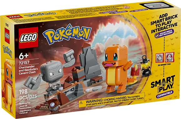 Los fanáticos pueden recrear la “Primera aventura de un Entrenador” con LEGO Charmander y Geodude. Charmander explora una cueva llena de tesoros y cristales. Mantente alerta y ten cuidado con el enojado Geodude.