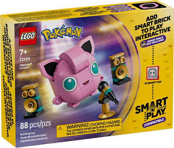 Este set presenta a LEGO Jigglypuff. A este Pokémon le encanta cantar y tocar música, e incluye elementos clave como micrófonos, altavoces y un escenario musical.